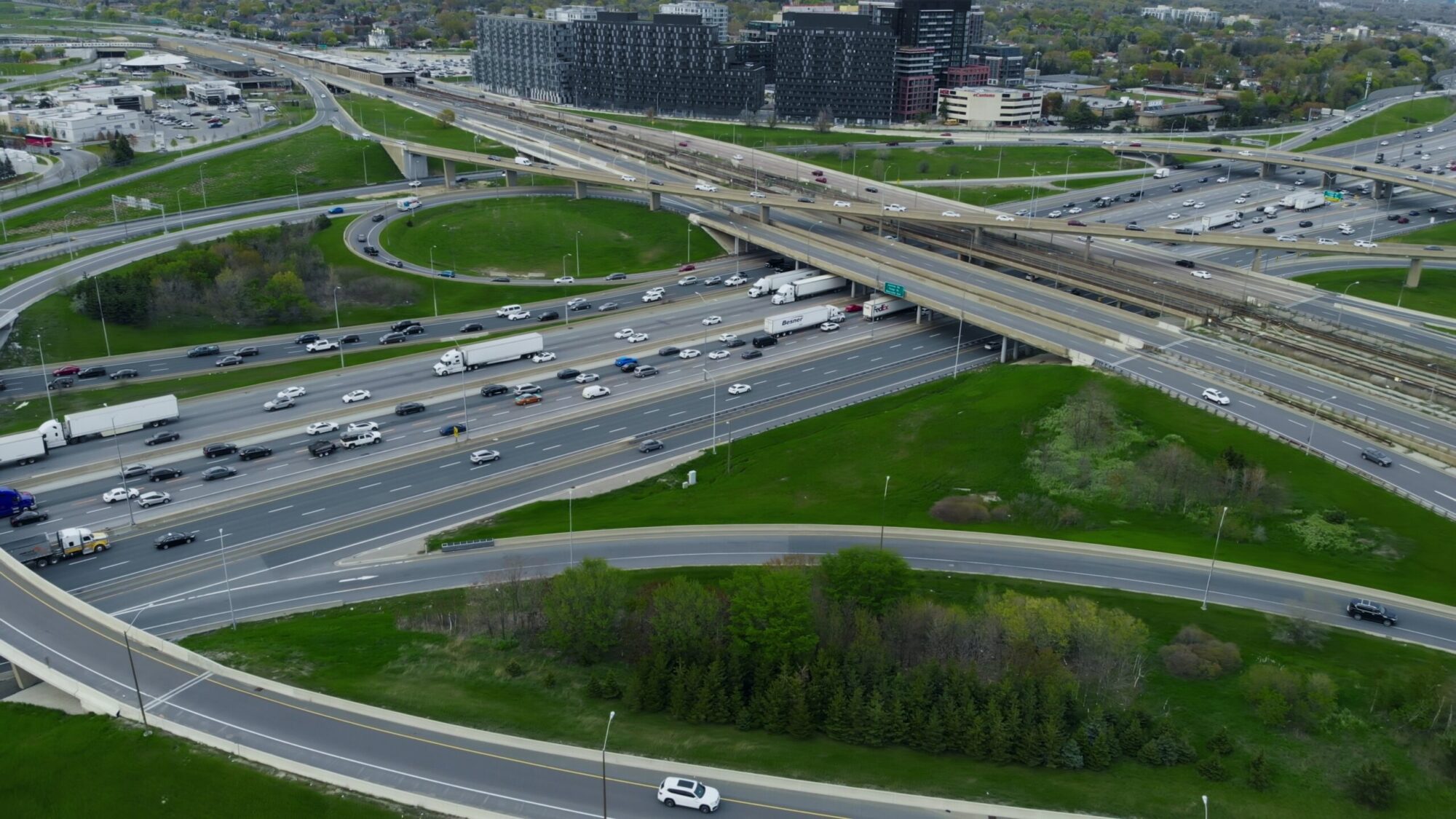 Aerial view of highway interchange — roads infrastructure