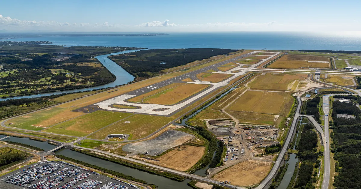 Aerial shot of Brisbane Airport in April 2020
