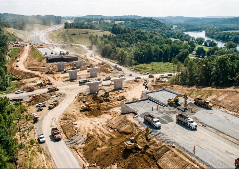 Civil sector — major civil infrastructure earthworks and bridge construction site